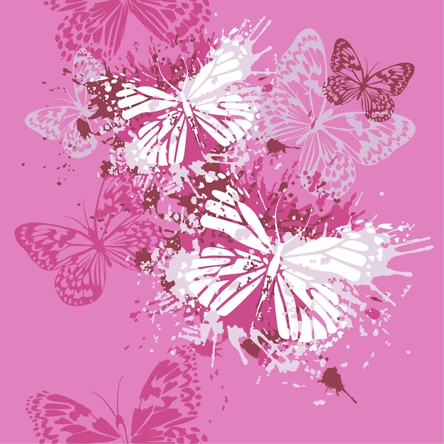 Un fondo rosa con mariposas y mariposas.