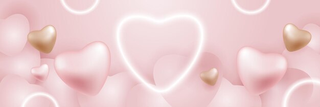 fondo rosa con nubes corazones 3d y aura en forma de corazón