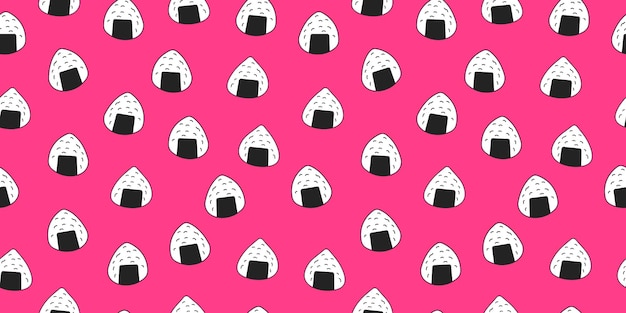 Fondo rosa de onigiri Patrón sin costuras de onigiri Bola de arroz japonesa envuelta con algas marinas