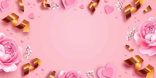 Fondo rosa con rosas y papel ilustración
