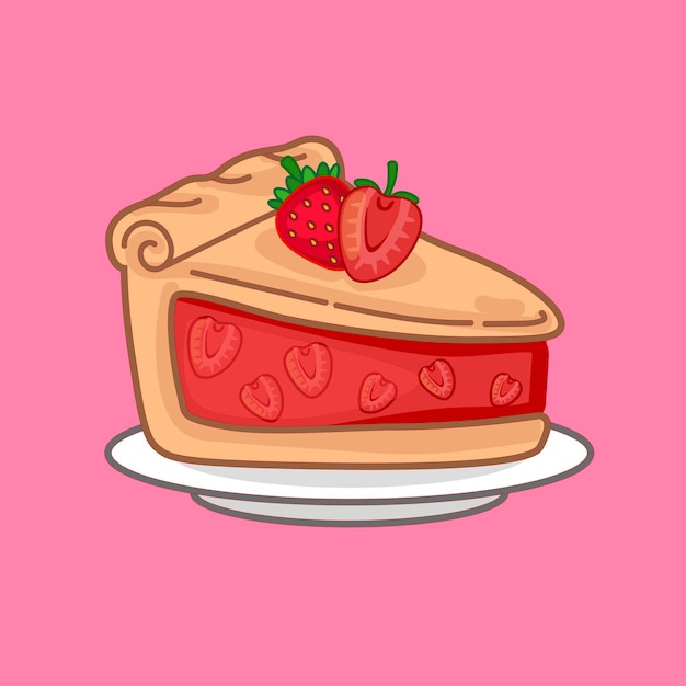 Un fondo rosa con un trozo de tarta de fresa.