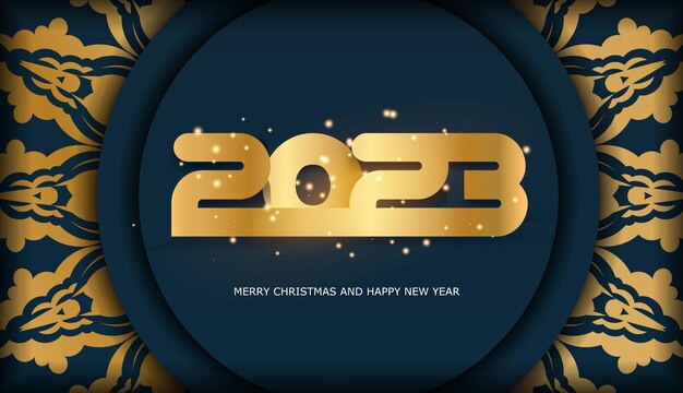 Fondo de saludo de feliz año nuevo 2023 Color azul y dorado