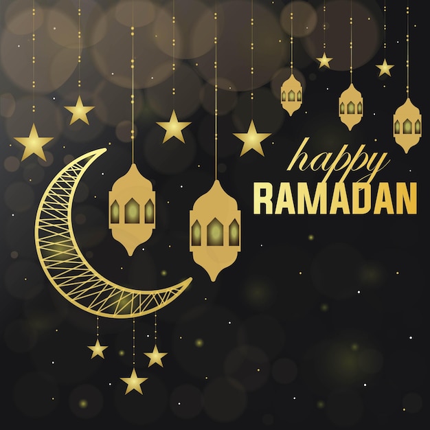 Fondo de saludo islámico de lujo de ramadan kareem con adorno decorativo linterna dorada y vector premium