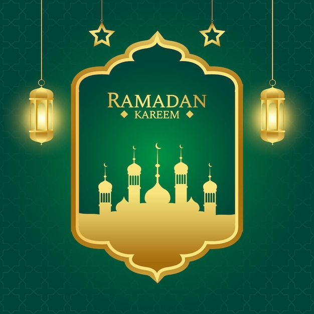 Fondo de saludo de Ramadán islámico con color dorado y verde