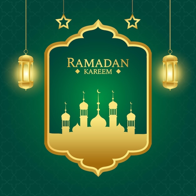 Fondo de saludo de ramadán islámico con color dorado y verde