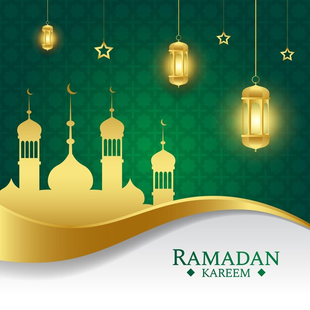 Fondo de saludo de Ramadán islámico con color dorado y verde