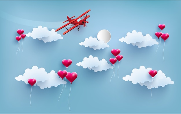 Fondo de san valentín avión pequeño