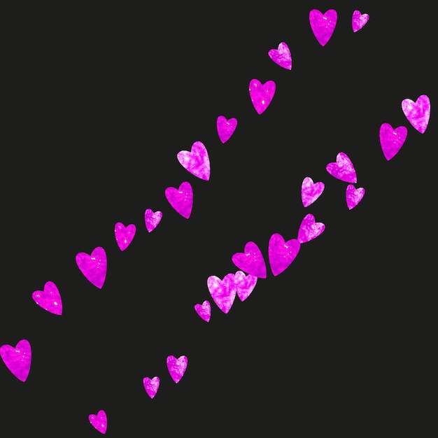 Fondo de San Valentín con corazones de brillo rosa Día 14 de febrero Confeti de vector para plantilla de fondo de San Valentín Textura dibujada a mano Grunge