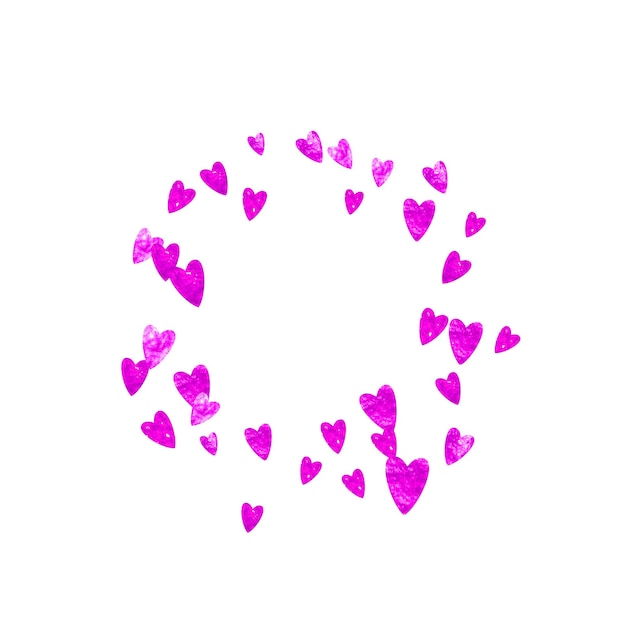 Fondo de San Valentín con corazones de brillo rosa Día 14 de febrero Confeti de vector para plantilla de fondo de San Valentín Textura dibujada a mano Grunge
