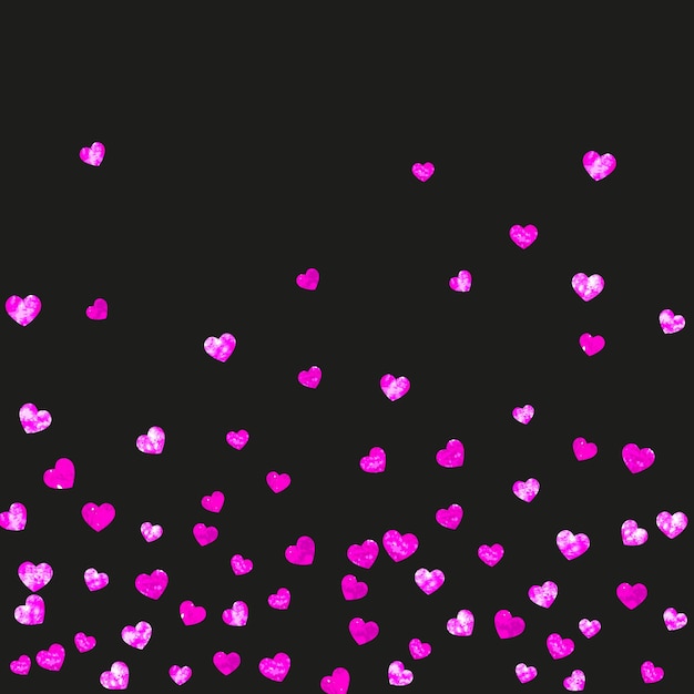 Fondo de San Valentín con corazones de brillo rosa Día 14 de febrero Confeti de vector para plantilla de fondo de San Valentín Textura dibujada a mano Grunge