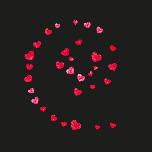 Fondo de San Valentín con corazones de brillo rosa Día 14 de febrero Confeti de vector para plantilla de fondo de San Valentín Textura dibujada a mano Grunge
