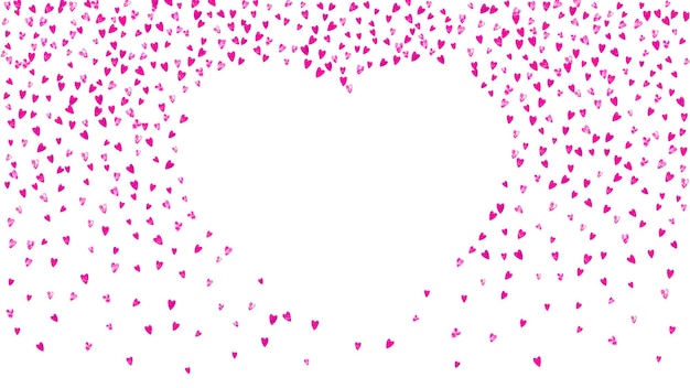 Fondo de san valentín con corazones de brillo rosa día 14 de febrero confeti de vector para plantilla de fondo de san valentín textura dibujada a mano grunge