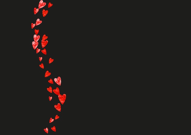 Fondo de San Valentín con corazones de brillo rosa día 14 de febrero Confeti vectorial para plantilla de fondo de San Valentín Textura dibujada a mano Grunge
