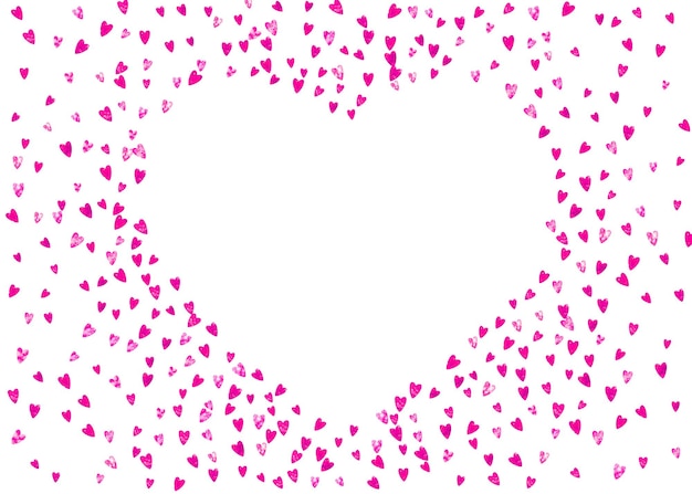 Fondo de San Valentín con corazones de brillo rosa día 14 de febrero Confeti vectorial para plantilla de fondo de San Valentín Textura dibujada a mano Grunge