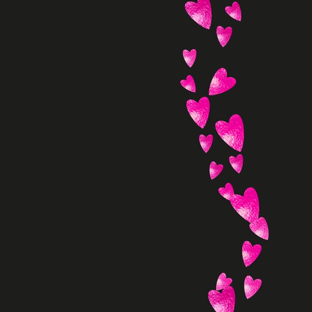Fondo de san valentín con corazones de purpurina rosa. día 14 de febrero. confeti vectorial para la plantilla de fondo de san valentín. textura dibujada a mano gruesa. tema de amor para la invitación a la fiesta, la oferta minorista y el anuncio.