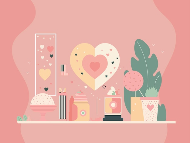 Fondo de San Valentín decorado con dulces en forma de corazón