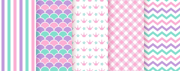 Fondo de Scrapbooking Patrón sin costuras ilustración. Estampado de moda rosa verde morado.
