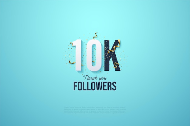 Fondo de seguidores de 10k con números de oro y cintas.