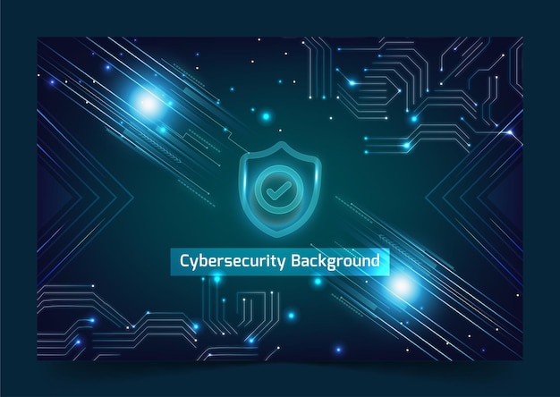 Fondo de seguridad cibernética con iconas de red y seguridad brillantes