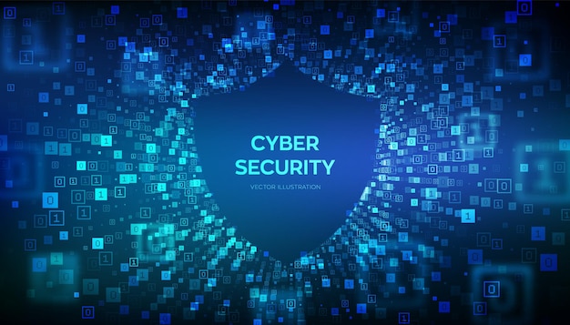 Fondo de seguridad cibernética Protección de red Concepto de seguridad de Internet Ciberespacio futurista abstracto Túnel de flujo de datos binarios Datos grandes Código digital con dígitos 10 Ilustración vectorial