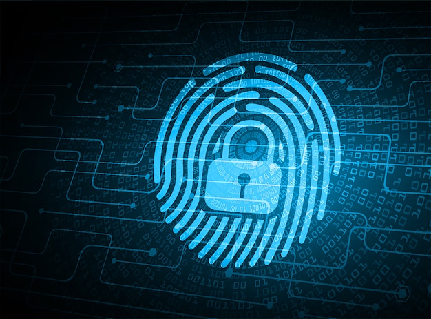 Fondo de seguridad cibernética de red de huellas dactilares. Candado cerrado