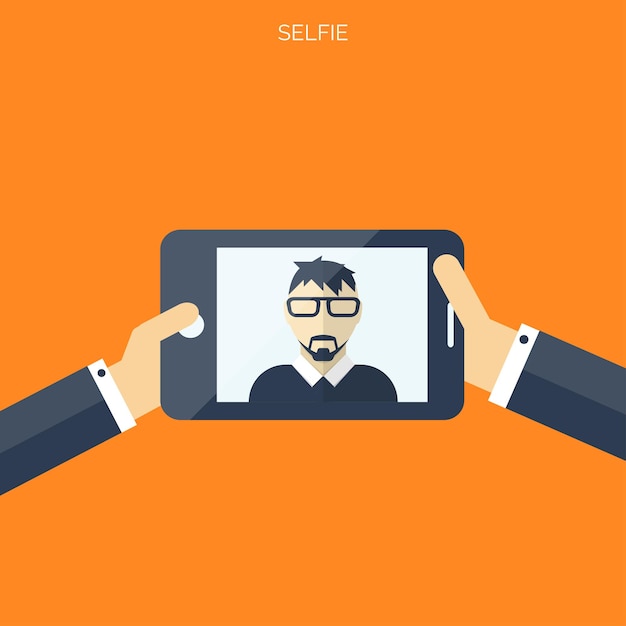 Fondo de selfie plano Medios sociales y concepto de comunicación