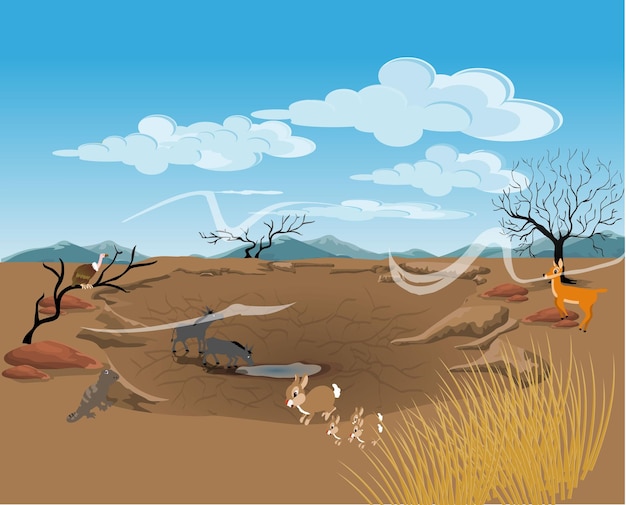 Vector fondo de la selva con conejos lindos y zorros y pájaros ilustración vectorial aislada