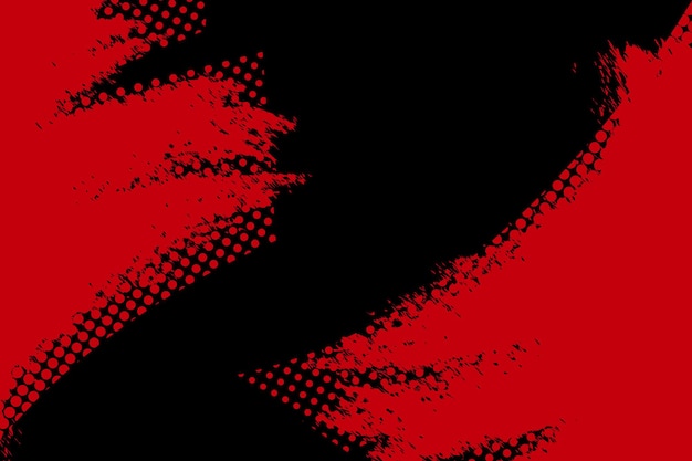 Vector fondo de semitono abstracto rojo y negro pincelada fondo grunge cómic arte pop punteado