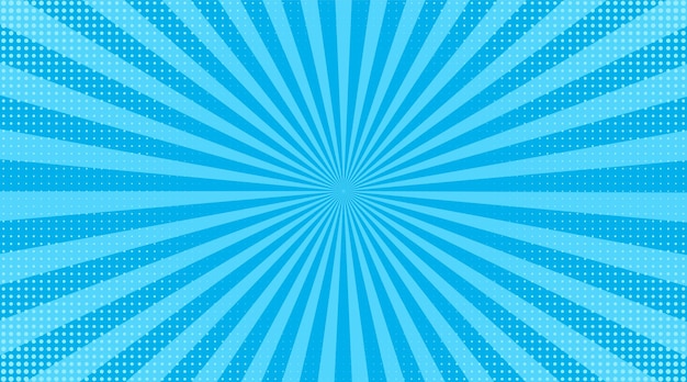 Vector fondo de semitono de arte pop. efecto cómico del resplandor solar azul.