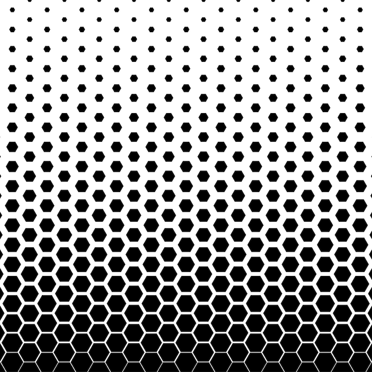 Vector fondo de semitono hexagonal blanco y negro abstracto