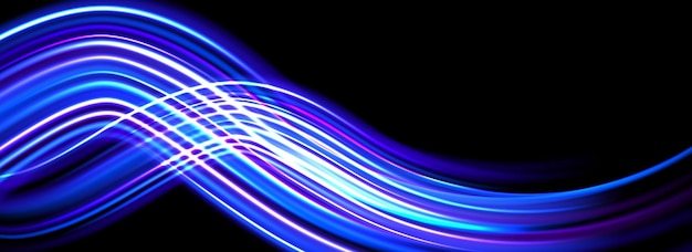 El fondo del sendero de luz de neón brillante líneas de velocidad azul irisante Swoosh camino curvo luminoso mágico