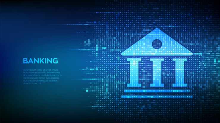 Vector fondo de servicio bancario. icono de edificio de banco hecho con símbolos de moneda. iconos de dólar, euro, yen y libra.