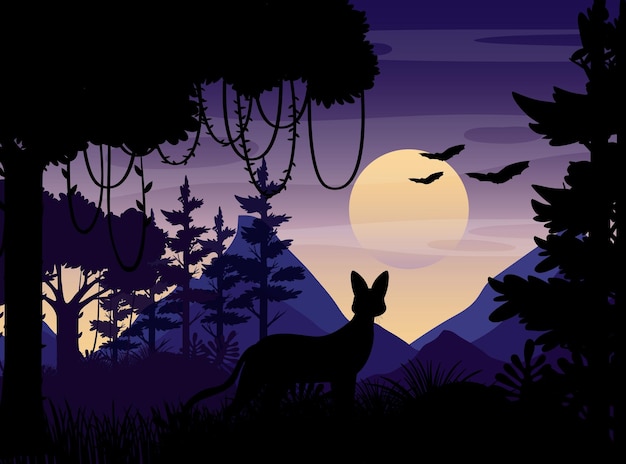 Vector fondo de silueta de paisaje de bosque