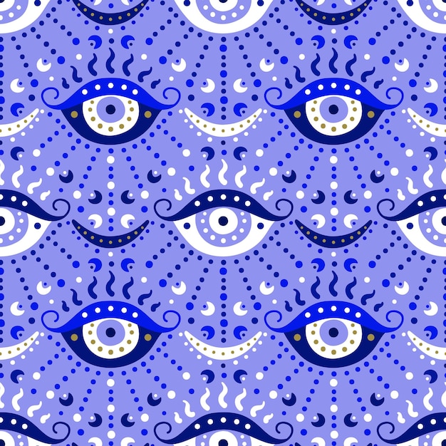 Fondo de los símbolos del mal ojo turco Protección étnica azul malva griego contra los signos de deterioro