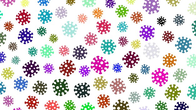 Fondo con símbolos de virus multicolor en blanco Ilustración sobre la pandemia de coronavirus