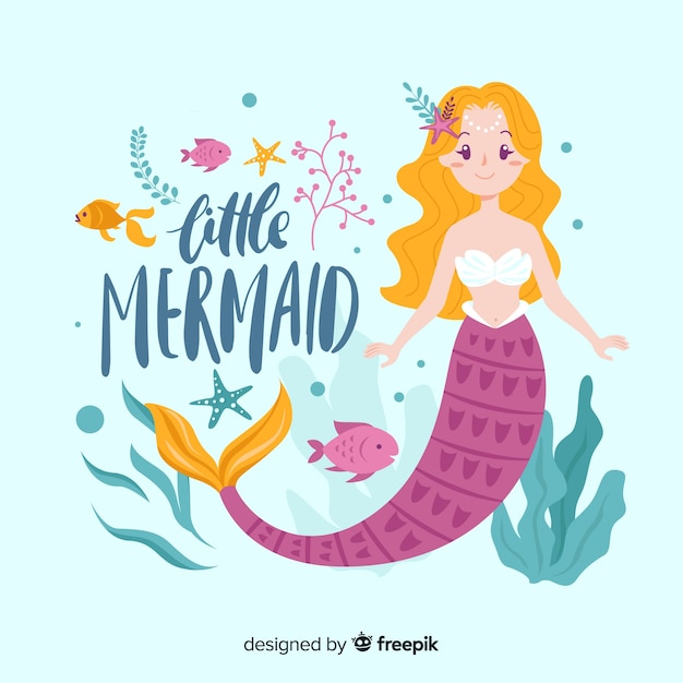 Vector fondo sirena bonita dibujada a mano