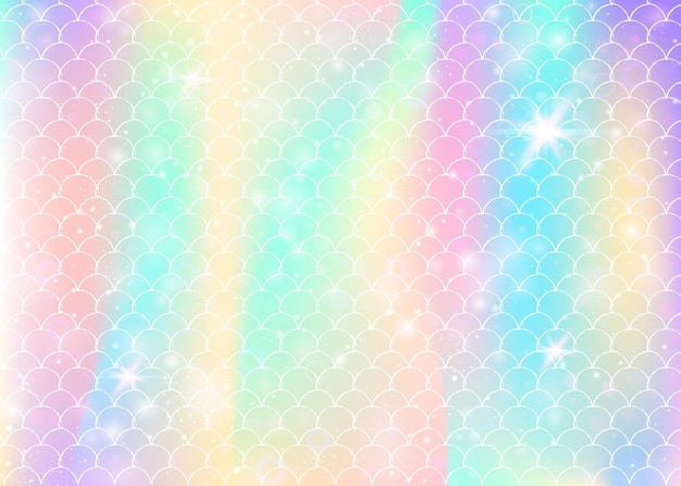 Fondo de sirena kawaii con patrón de escamas de princesa arcoiris