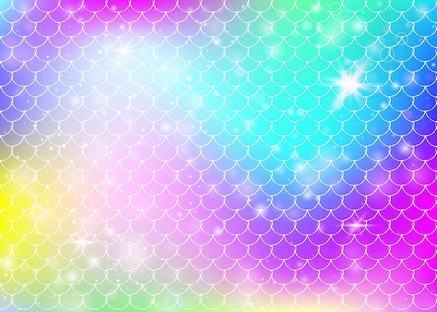 Fondo de sirena kawaii con patrón de escamas de princesa arcoiris.