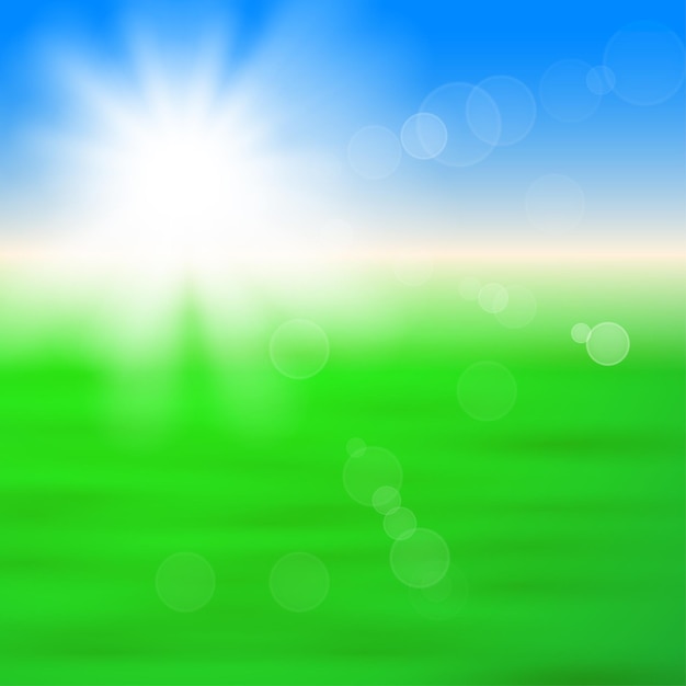 Vector fondo con sol brillante sobre el campo