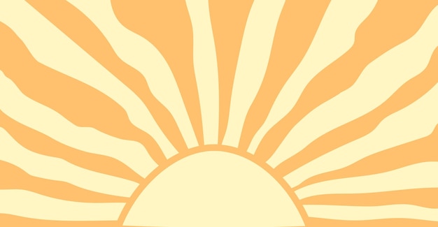 Fondo de sol retro groovy sol ondulado horizontal estilo retro y vintage de los años 60 y 70