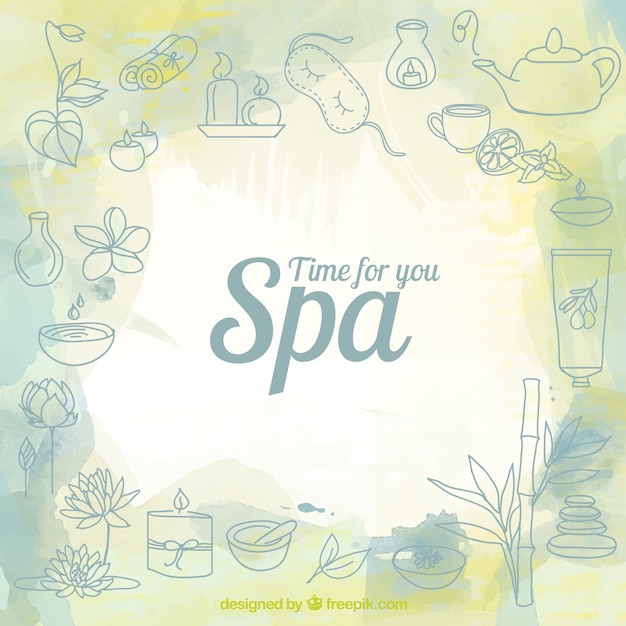 Fondo de spa con bocetos de productos de belleza