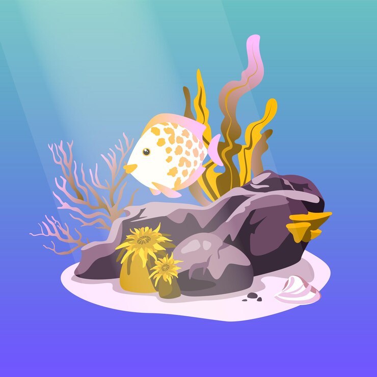 Vector fondo submarino fondo oceánico con piedras corales algas y peces vector