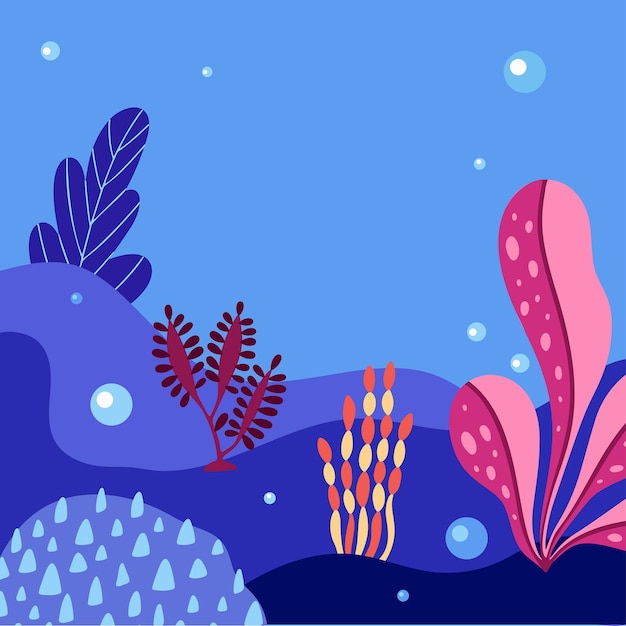 Fondo submarino de mar abstracto con espacio de copia para texto Vida oceánica merina Ilustración vectorial de vida submarina