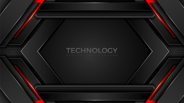Fondo de superposición abstracta gris oscuro y rojo. Textura de carbono con reflejos metálicos rojos. Plantilla de diseño de tecnología moderna futurista.