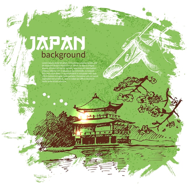 Fondo de sushi japonés vintage dibujado a mano