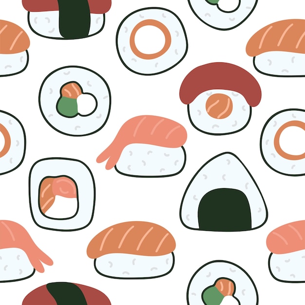 Fondo de sushi y sashimi Patrón sin costuras Comida asiática Plato tradicional japonés