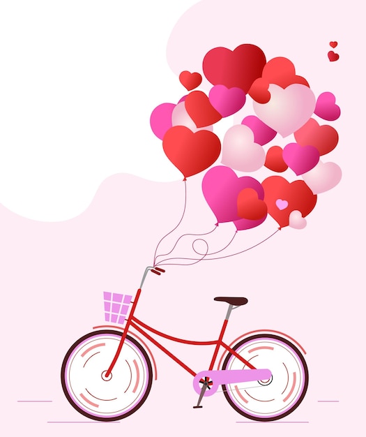 Fondo para una tarjeta de amor con una bicicleta y corazones de globos