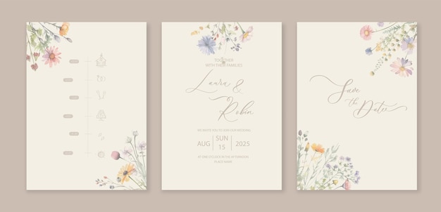 Fondo de tarjeta de invitación de boda de lujo hierbas y flores silvestres