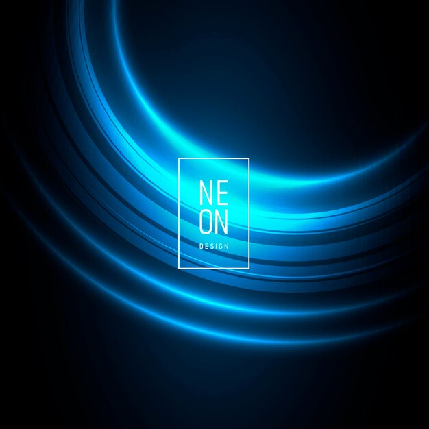 Fondo de tarjeta o banner web con luz brillante curva de neón luz de luminosidad azul con marco