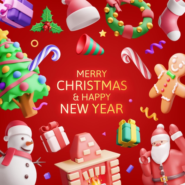 Fondo de las tarjetas de felicitación de Navidad en 3D